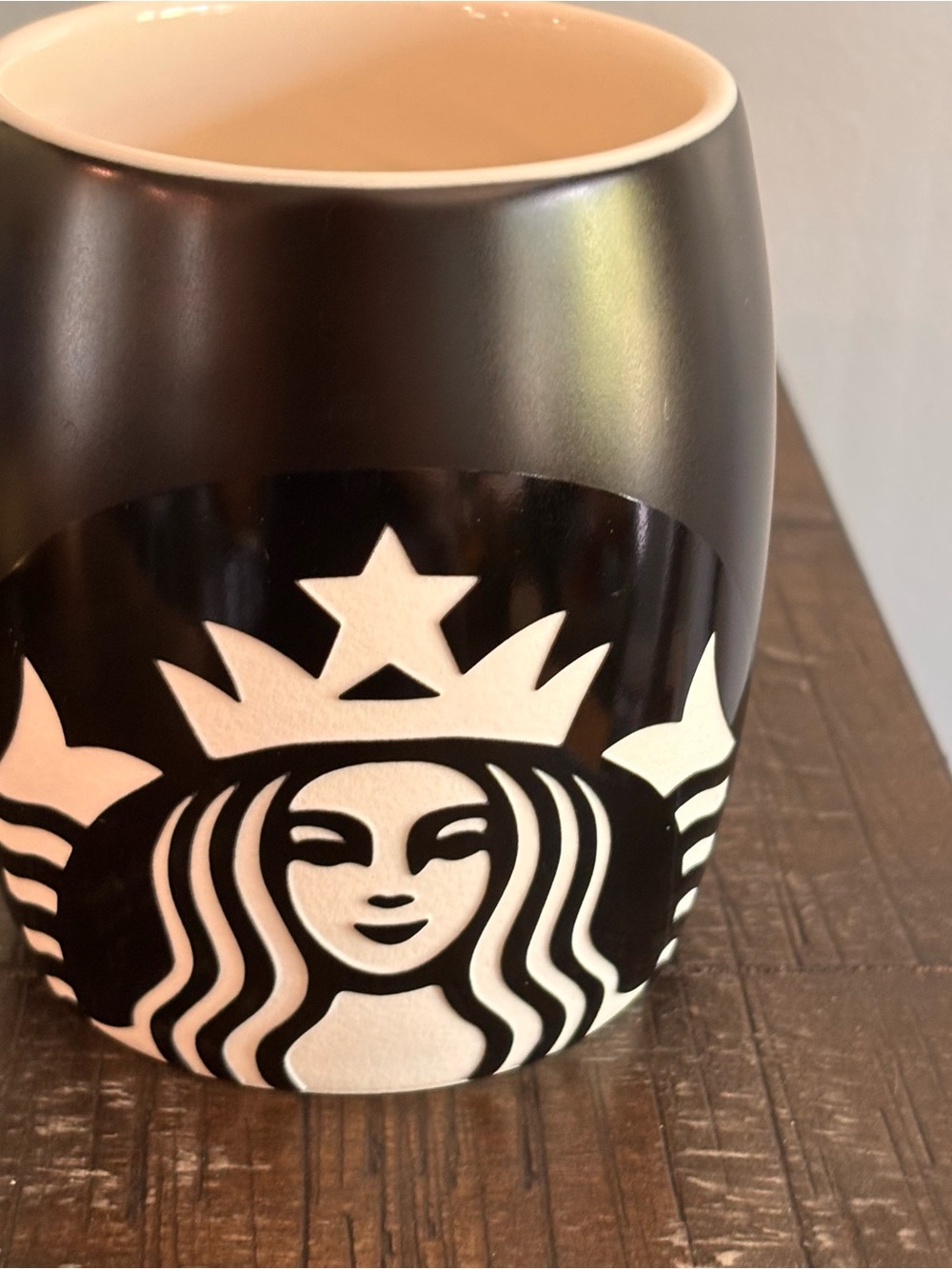NWOT Starbucks Black Mug Embossed Mermaid Logo 10 oz. 2011